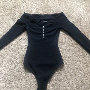 Abercrombie & Fitch V-Neck Off the Shoulder Black Thong Bodysuit